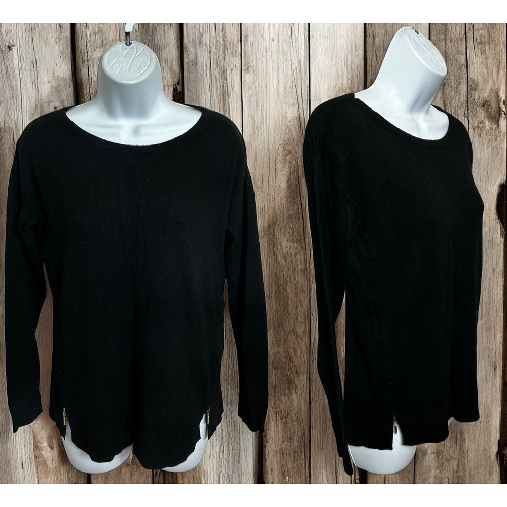 Banana Republic Black Pullover Sweater Sz Small Wool Blend Gold Side Zippers